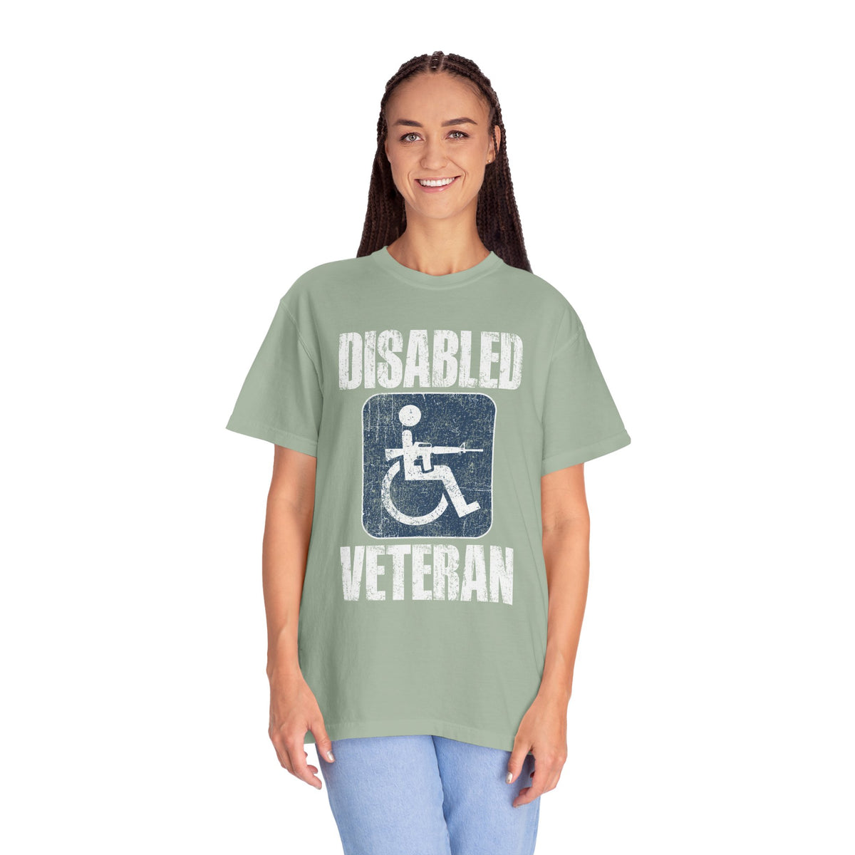 Disabled Veteran Shirt, Distressed Wheelchair and Rifle Graphic, Military Service Pride, Veterans Day Gift and Everyday Casual Wear