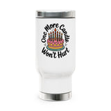 Funny Birthday Travel Mug with Handle, One More Candle Won't Hurt Cake Design, Coffee Lover Gift for Friends Who Enjoy Getting Older Jokes