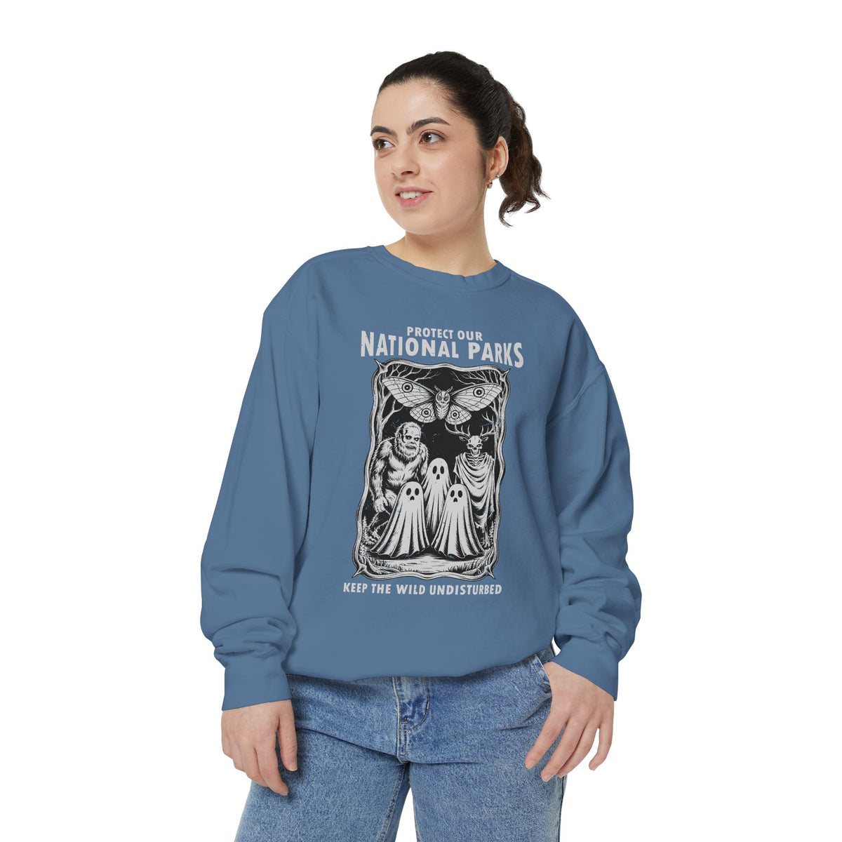 Protect Our National Parks Comfort Colors Sweatshirt, Gothic Nature Lover Crewneck, Cryptid Halloween Outdoor Adventure Gift
