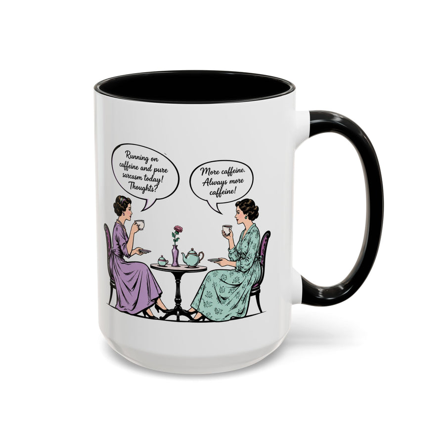 Funny Coffee Lovers Mug, Running on Caffeine and Pure Sarcasm Mug, Vintage Tea Party Coffee Cup, Best Friend Coffee Gift