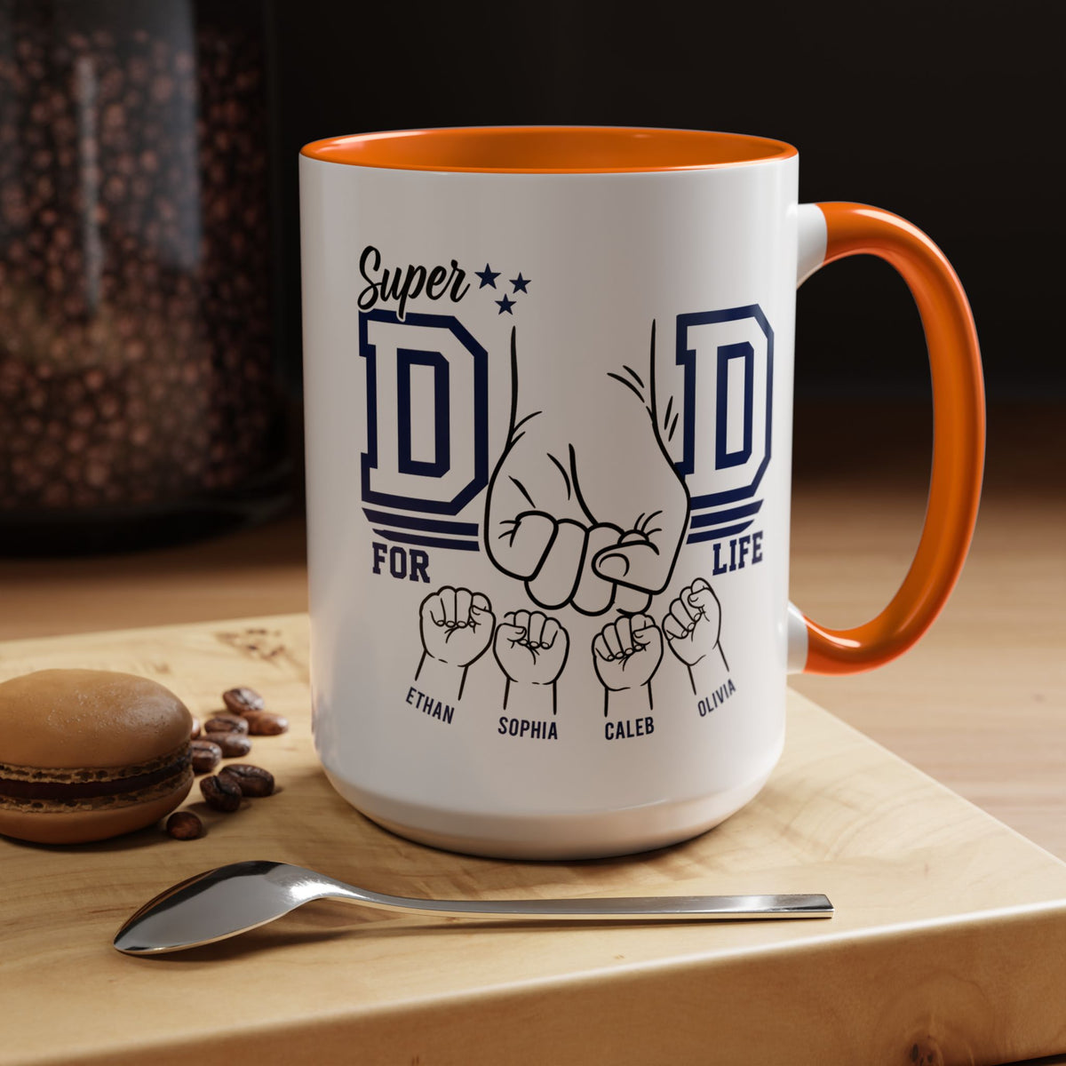 Personalized Super Dad Coffee Mug, Custom Dad Mug with Kids Names, Father's Day Gift for Dad, Dad for Life Coffee Cup, Gift from Children