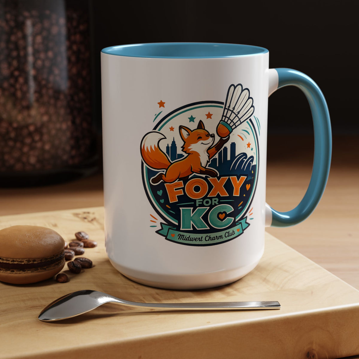 Kansas City Badminton Mug, Foxy for KC Coffee Cup, Funny Shuttlecock Lover Gift, KC Sports Fan Mug, Badminton Player Present