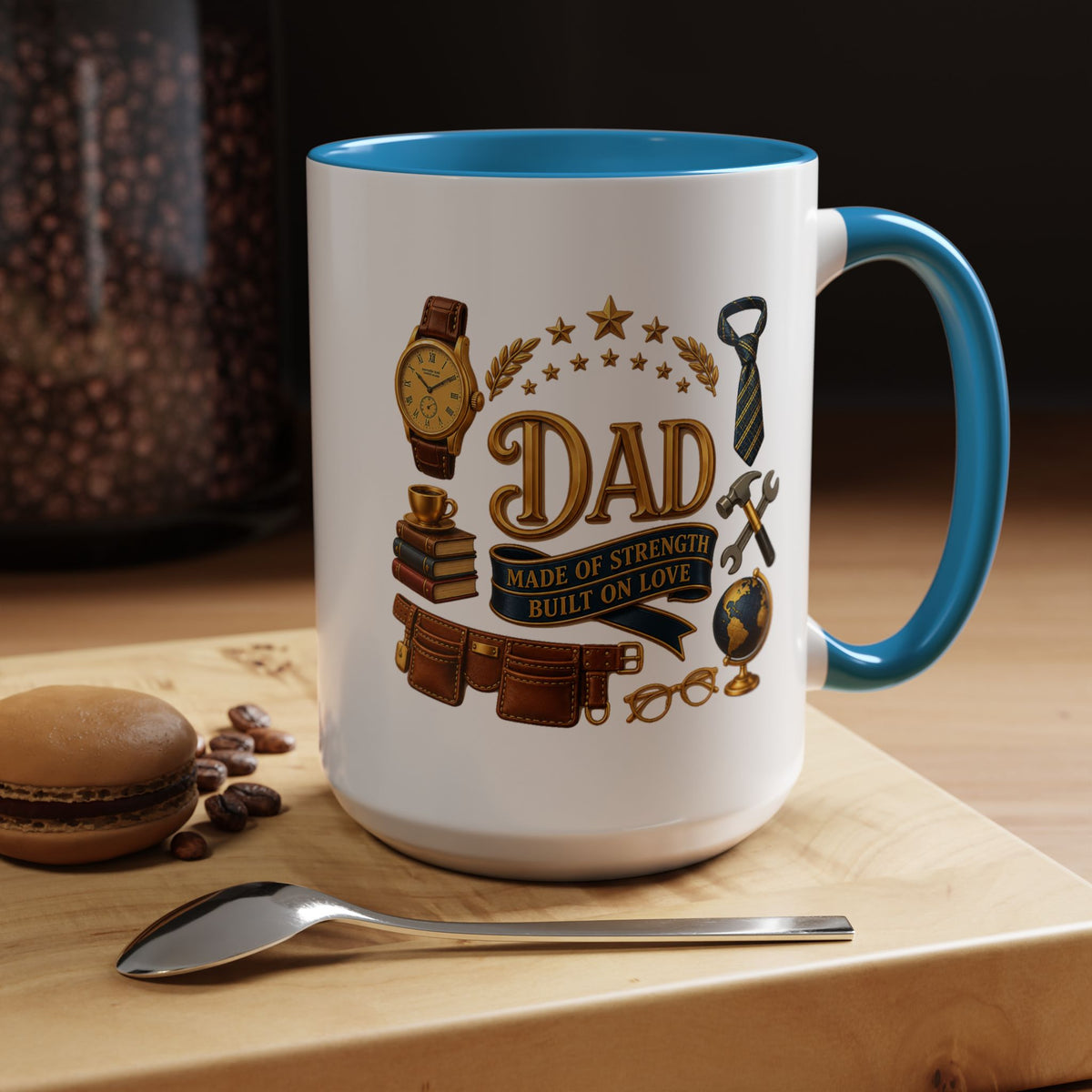 Best Dad in the World Coffee Mug, Father's Day Gift from Daughter or Son, Handy Papa Birthday Ceramic Tea Cup with Tools and Watch