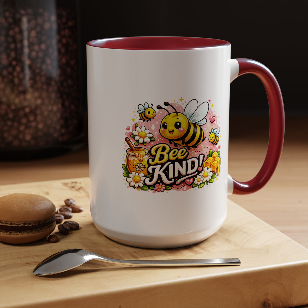 Bee Kind Coffee Mug, Cute Bumblebee Floral Black Accent Cup, Sweet Positive Kindness Gift for Bee Lover, Teacher, Friend or Gardener