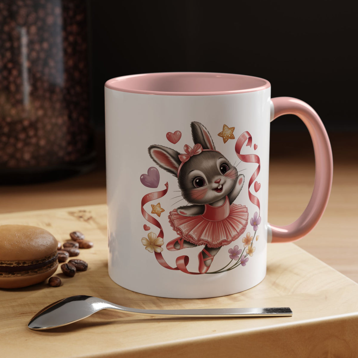 Ballerina Bunny Mug, Rabbit in a Pink Tutu with Flowers and Ribbons, Ballet Recital Gift for a Daughter or Dance Lover's Birthday Surprise