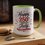 Happy 250th Fourth of July Coffee Mug, Semiquincentennial Gift for History Lovers, 1776 to 2026 Patriotic Ceramic Tea Cup