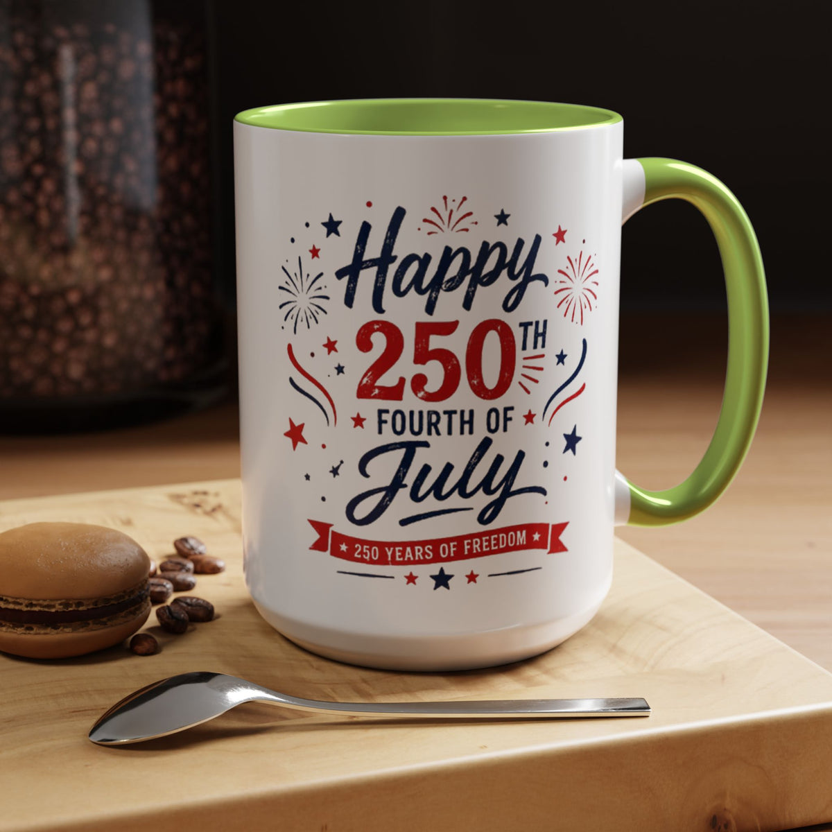 Happy 250th Fourth of July Coffee Mug, Semiquincentennial Gift for History Lovers, 1776 to 2026 Patriotic Ceramic Tea Cup