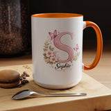 Personalized Butterfly Initial Mug, Custom Name Coffee Mug for Girls and Women, Pink Floral Monogram Cup, Birthday Gift, Custom Letter Mug