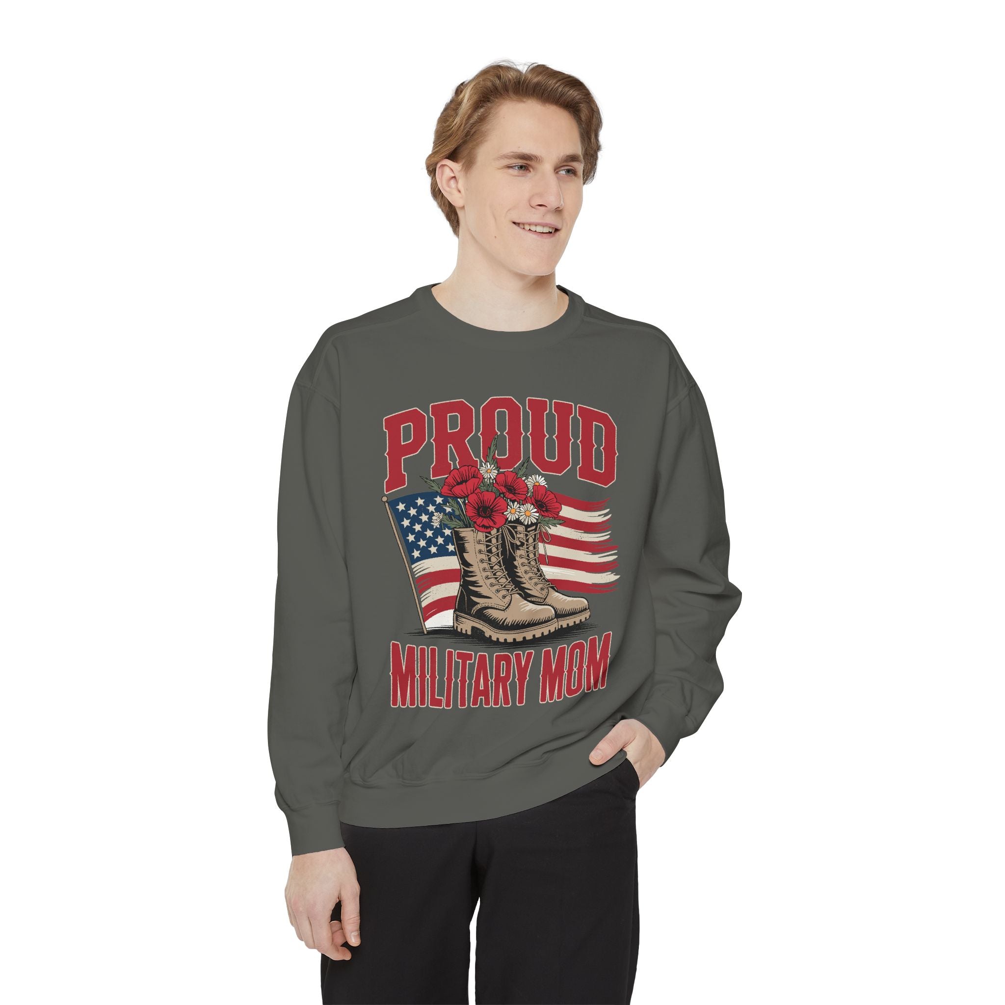Proud Military Mom Sweatshirt, Patriotic Army Mom Pullover, Gift for Military Mother, Deployment Homecoming Crewneck, Flag Floral Top