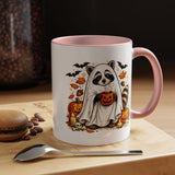 Cute Raccoon Halloween Mug, Ghost Costume Coffee Cup, Spooky Pumpkin Gift for Animal Lover, Fall Birthday or October Office Desk Decor