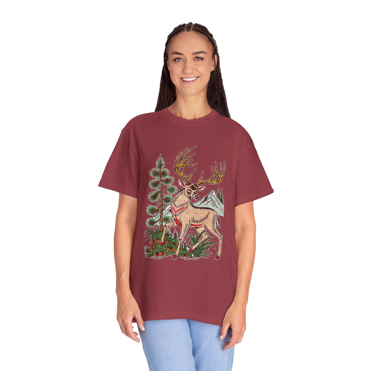 Woodland Deer Shirt, Rustic Stag and Mountain Graphic, Gift for Wildlife Lovers and Hikers, Forest Inspired Cabin Weekend Clothing