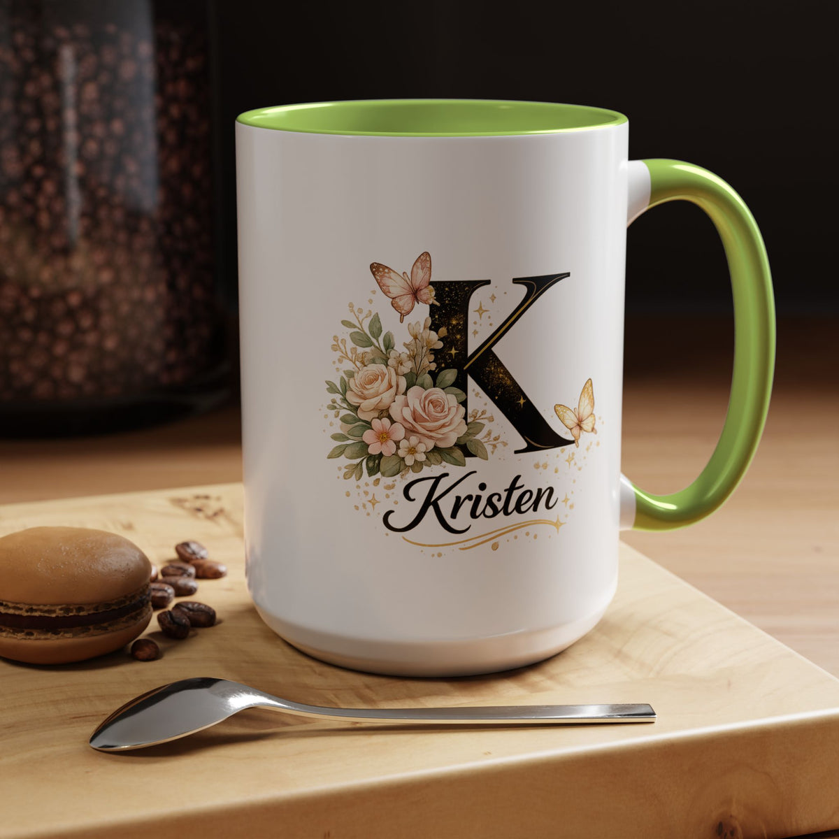 Personalized Butterfly Monogram Mug, Custom Name Coffee Mug with Initial Letter, Floral Mug for Women, Birthday Gift, Elegant Custom Cup