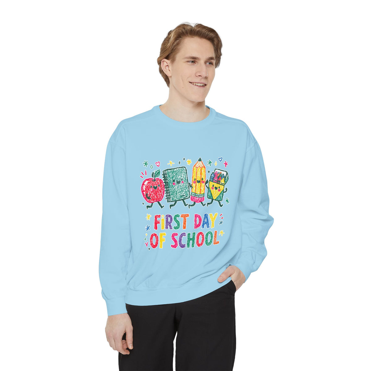 First Day of School Sweatshirt, Colorful School Supplies Pullover, Cute Teacher Outfit, Student Back to Class Gift, Classroom Crewneck