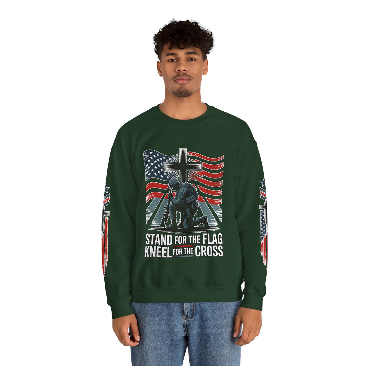 Stand for the Flag Kneel for the Cross Sweatshirt, Patriotic Christian Crewneck, American Flag Pullover, Faith Gift, Fourth of July Top