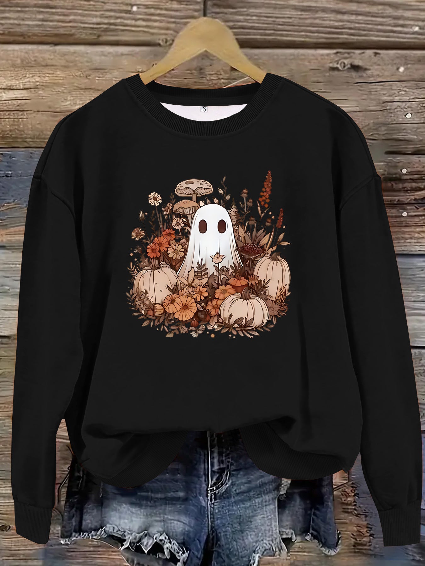 Round neck cartoon ghost print pullover sweatshirt sweatshirt sweatshirt