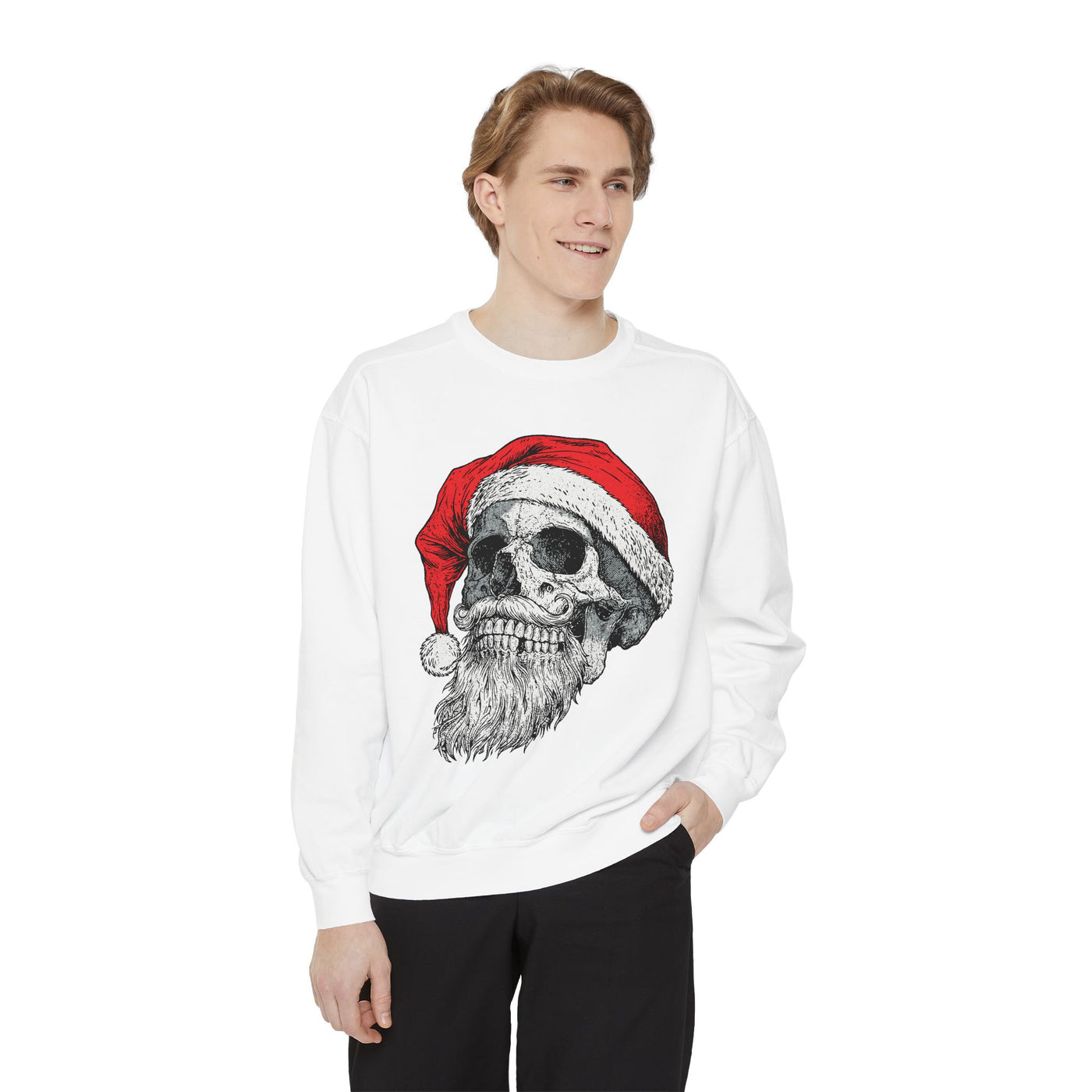 Skull Santa Sweatshirt, Gothic Christmas Crewneck, Creepy Holiday Skeleton Pullover, Alternative Xmas Gift for Metalhead or Horror Fan