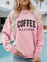 Round neck COFFEE printed pullover sweatshirt sweatshirt