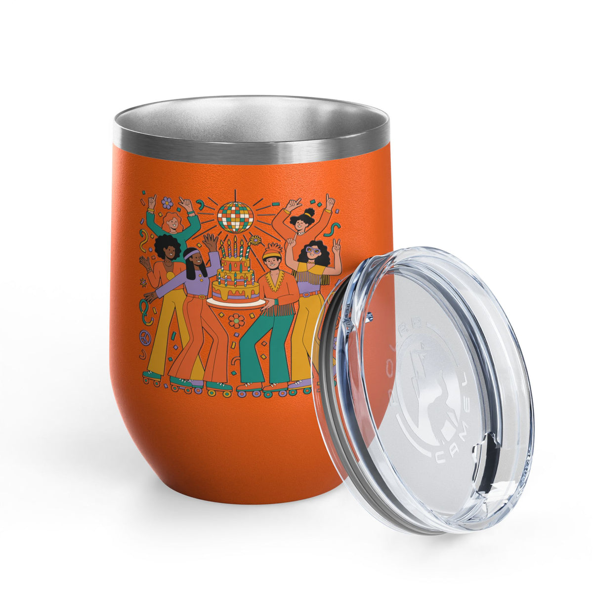 Retro Disco Birthday Wine Tumbler, 70s Roller Skating Party Design, Groovy Drinkware Gift for a Skater Friend Who Loves Vintage Aesthetics