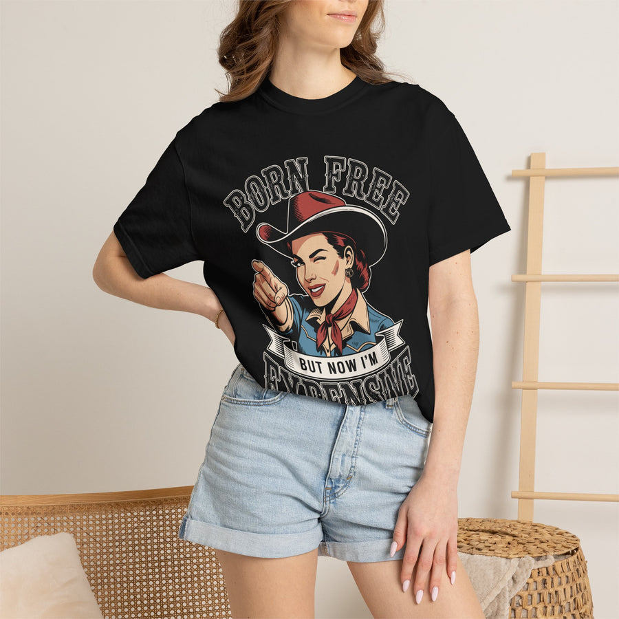 Funny Cowgirl Comfort Colors Shirt, Born Free But Now I’m Expensive Graphic Tee, Western Humor Shirt, Retro Cowboy Oversized Tee