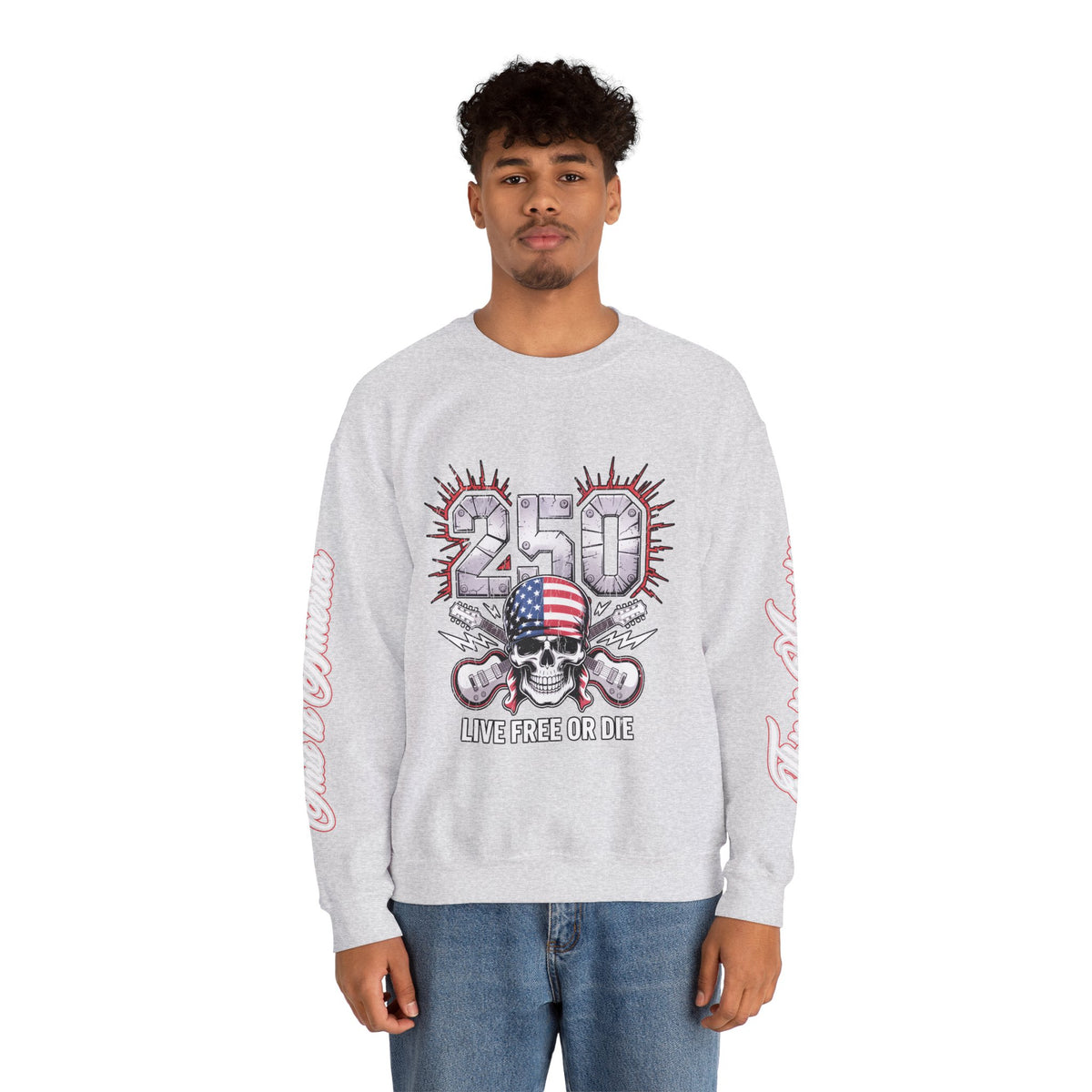 250 Live Free or Die Sweatshirt, Patriotic Skull Crewneck, American Flag Pullover, USA 250th Anniversary Gift, Fourth of July Top