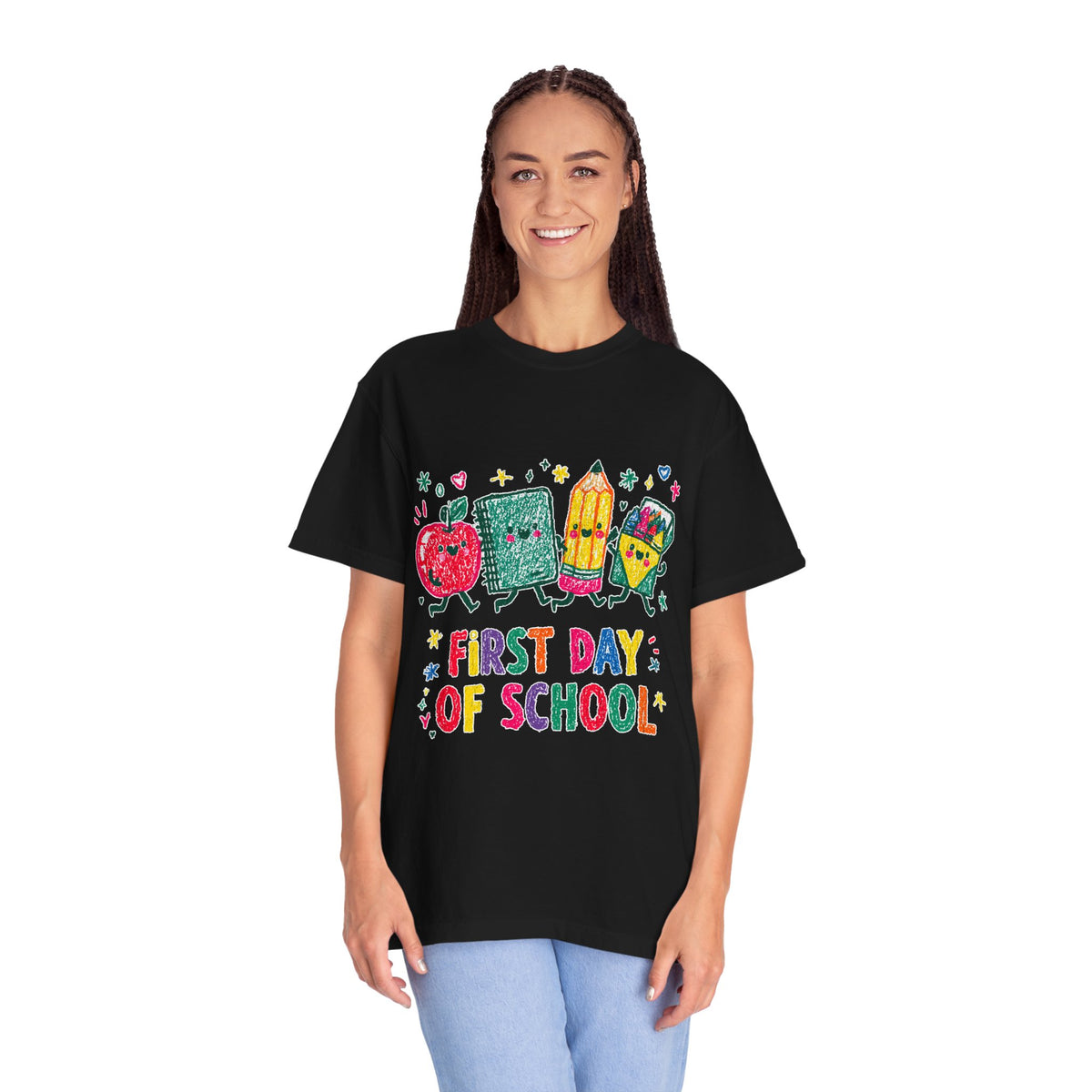 First Day of School T-Shirt, Colorful School Supplies Graphic Tee, Cute Teacher Outfit, Student Back to Class Gift, Classroom Shirt