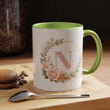 Personalized Floral Monogram Mug, Custom Initial Coffee Mug for Women, Botanical Letter Cup, Bridesmaid Gift, Birthday Gift for Her