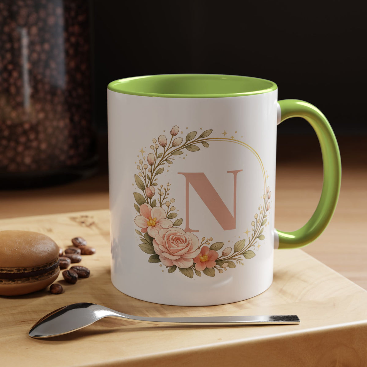 Personalized Floral Monogram Mug, Custom Initial Coffee Mug for Women, Botanical Letter Cup, Bridesmaid Gift, Birthday Gift for Her