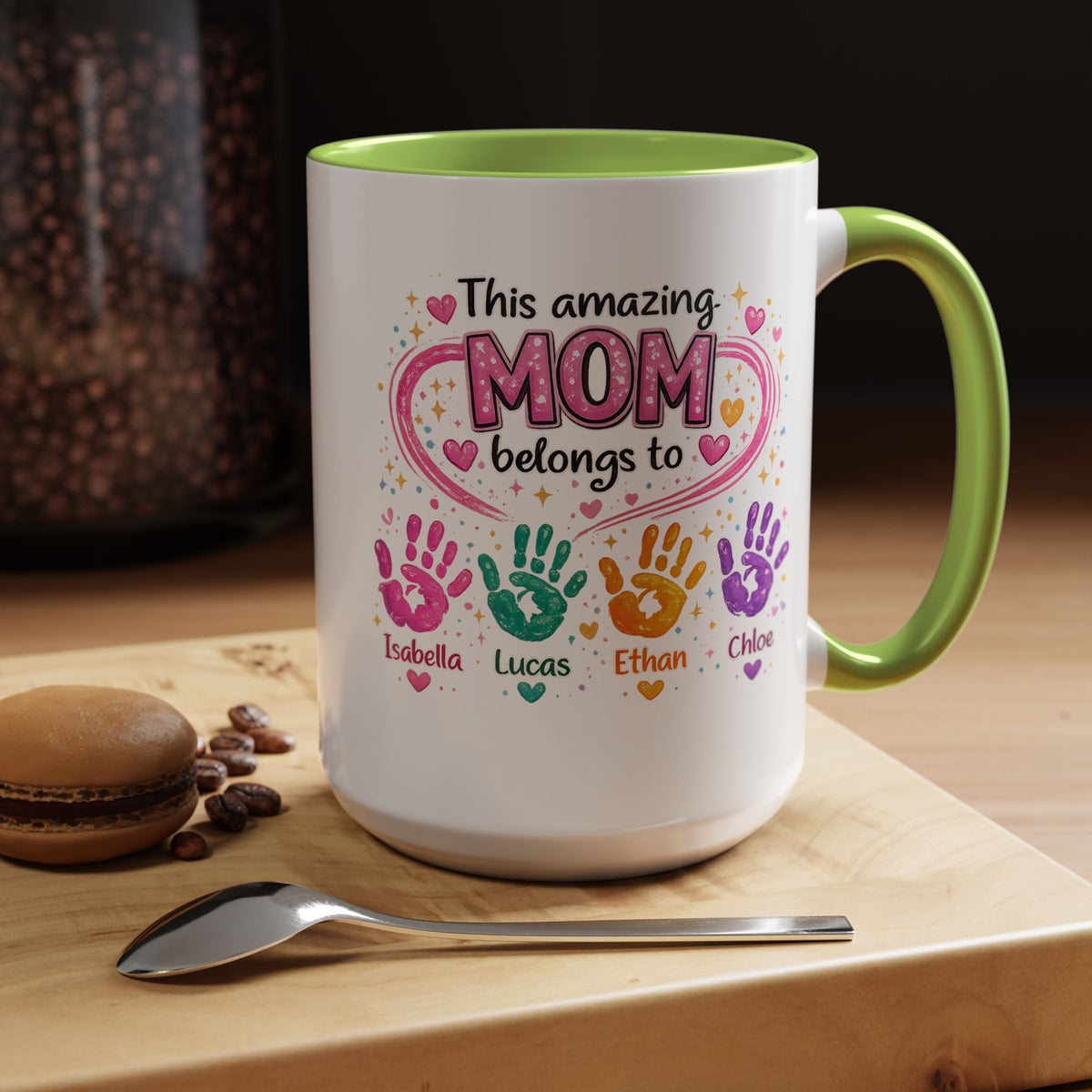 Personalized Mom Handprint Mug, Custom Mother's Day Coffee Mug, Gift from Kids for Mom, Grandma Mug with Children's Names