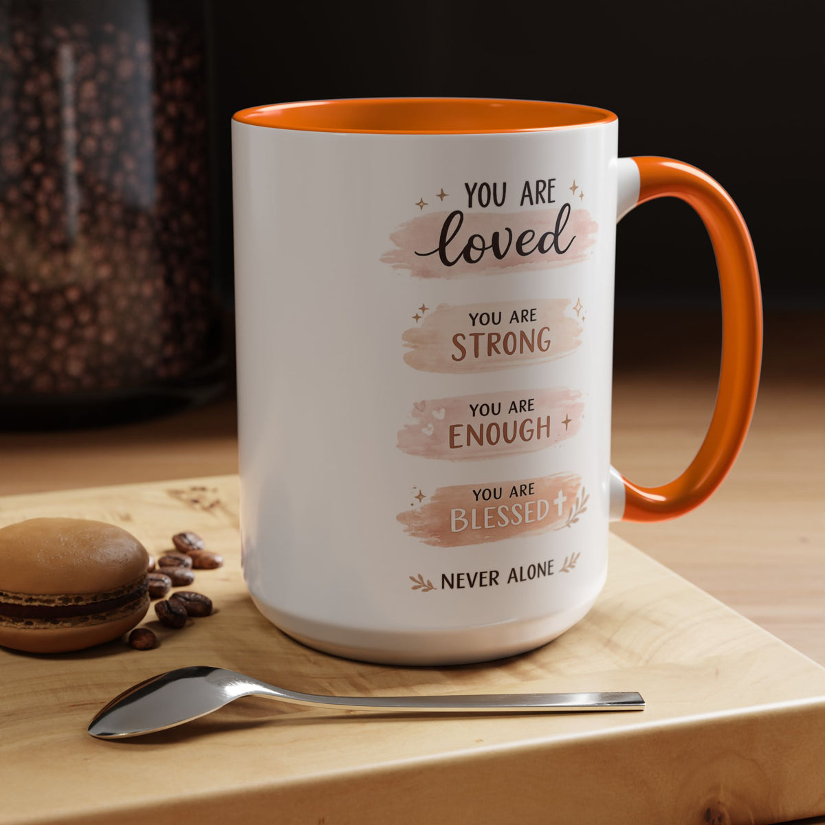You Are Loved Strong Enough Blessed Coffee Mug, Encouraging Mental Health Gift for Friends, Cute Inspirational Daily Affirmations Tea Cup with Pink Handle