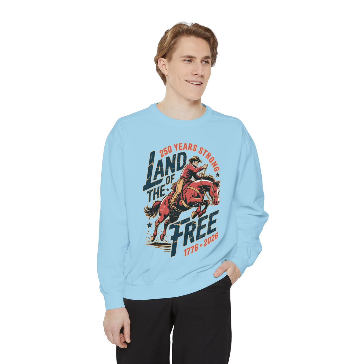 Land of the Free Comfort Colors Sweatshirt, Patriotic Cowboy Sweatshirt, Western Fourth of July Shirt, Americana Gift