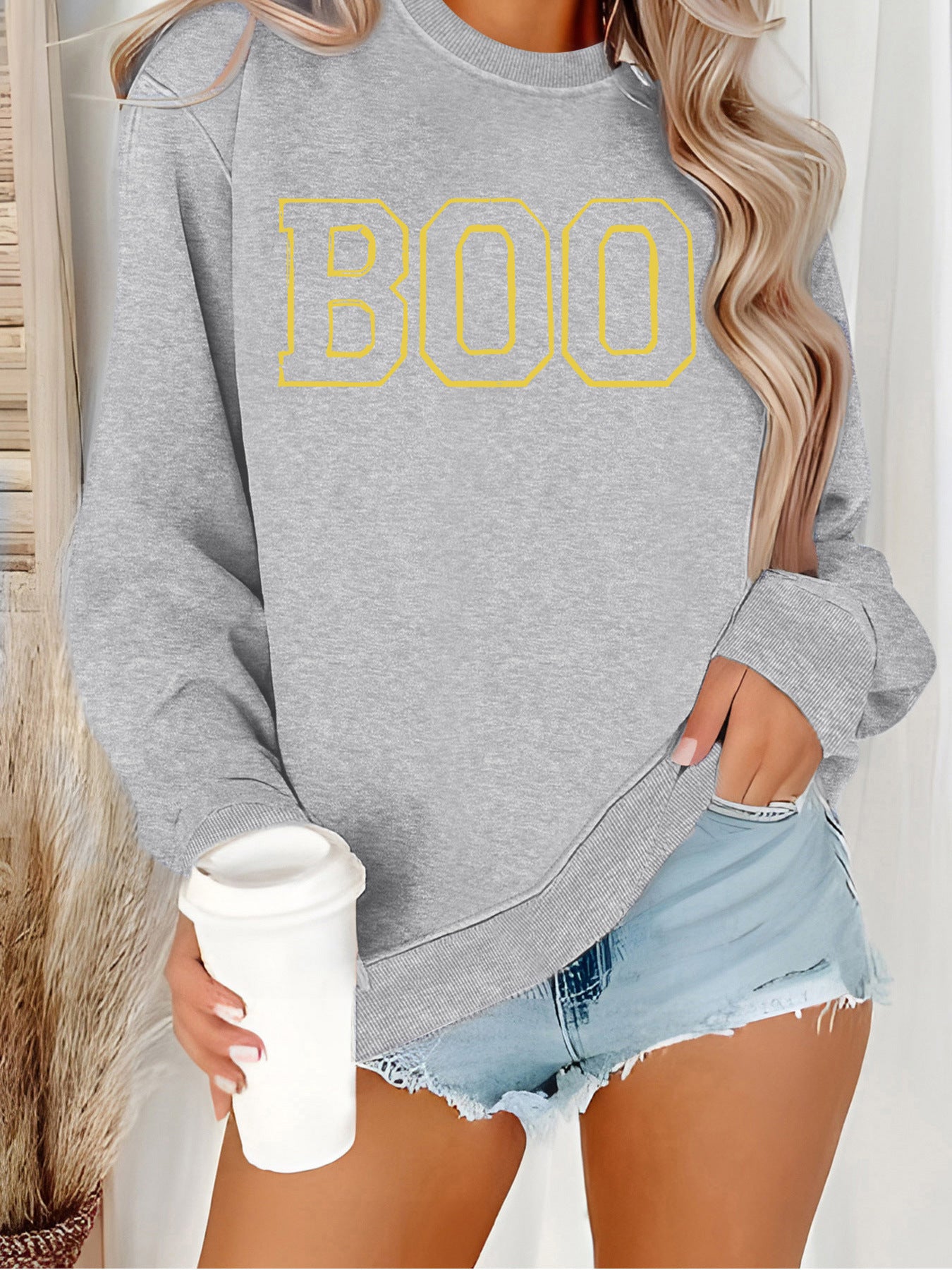 Round neck sweatshirt women Halloween horror elements
