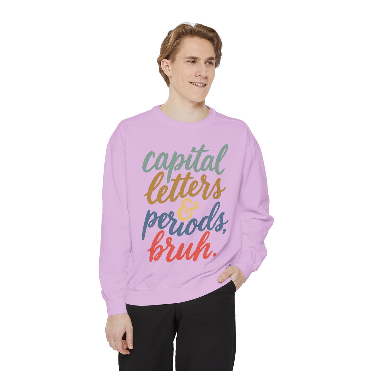 Capital Letters and Periods Bruh Sweatshirt, Funny Grammar Teacher Crewneck, English ELA Educator Gift, Back to School Pullover for Women