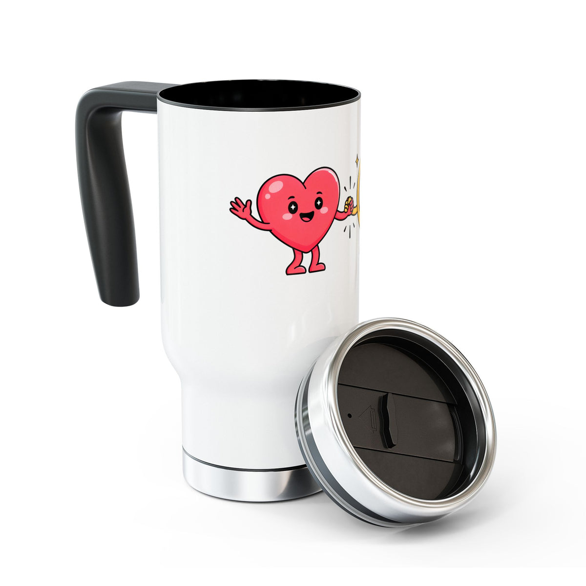 Heart and Peace Sign Travel Mug, Love and Unity Gift, Cute Inspirational Stainless Steel Mug, Friendship Gift for Her