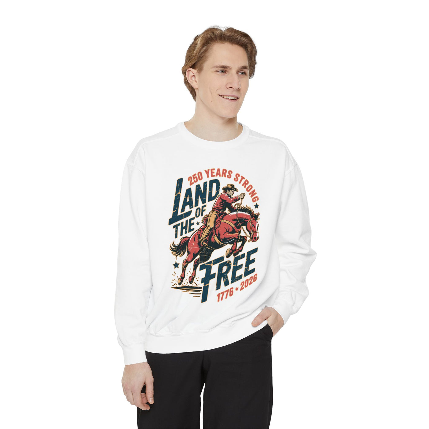 Land of the Free Comfort Colors Sweatshirt, Patriotic Cowboy Sweatshirt, Western Fourth of July Shirt, Americana Gift