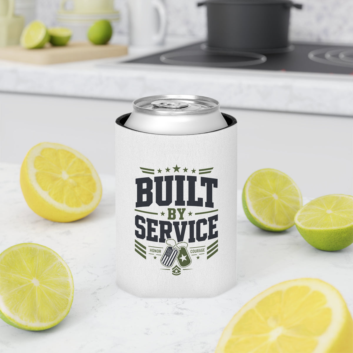 Military Can Cooler, Built by Service Drink Holder, Veteran Gift, Military Appreciation Gift, Armed Forces Beverage Sleeve, Patriotic Gift