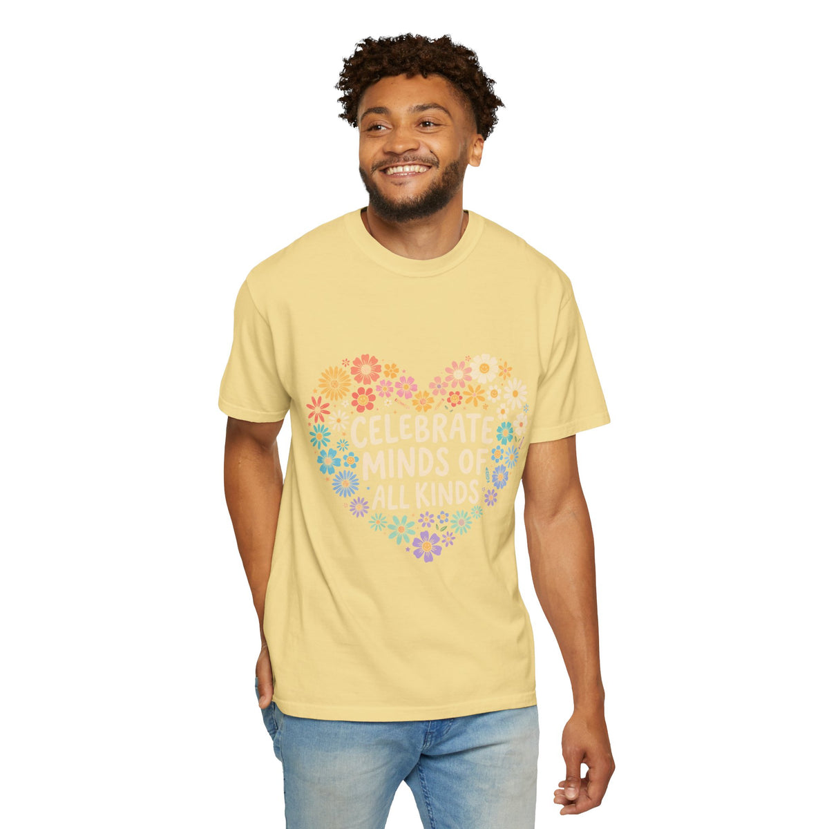 Comfort Colors Celebrate Minds of All Kinds Shirt, Autism Acceptance Flower Heart Tee, Neurodiversity Awareness Shirt, Teacher Gift