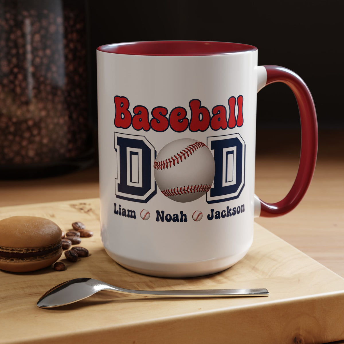 Custom Baseball Dad Coffee Mug with Kids Names, Personalized Sports Father's Day Gift, Cute Team Coach Appreciation Ceramic Tea Cup