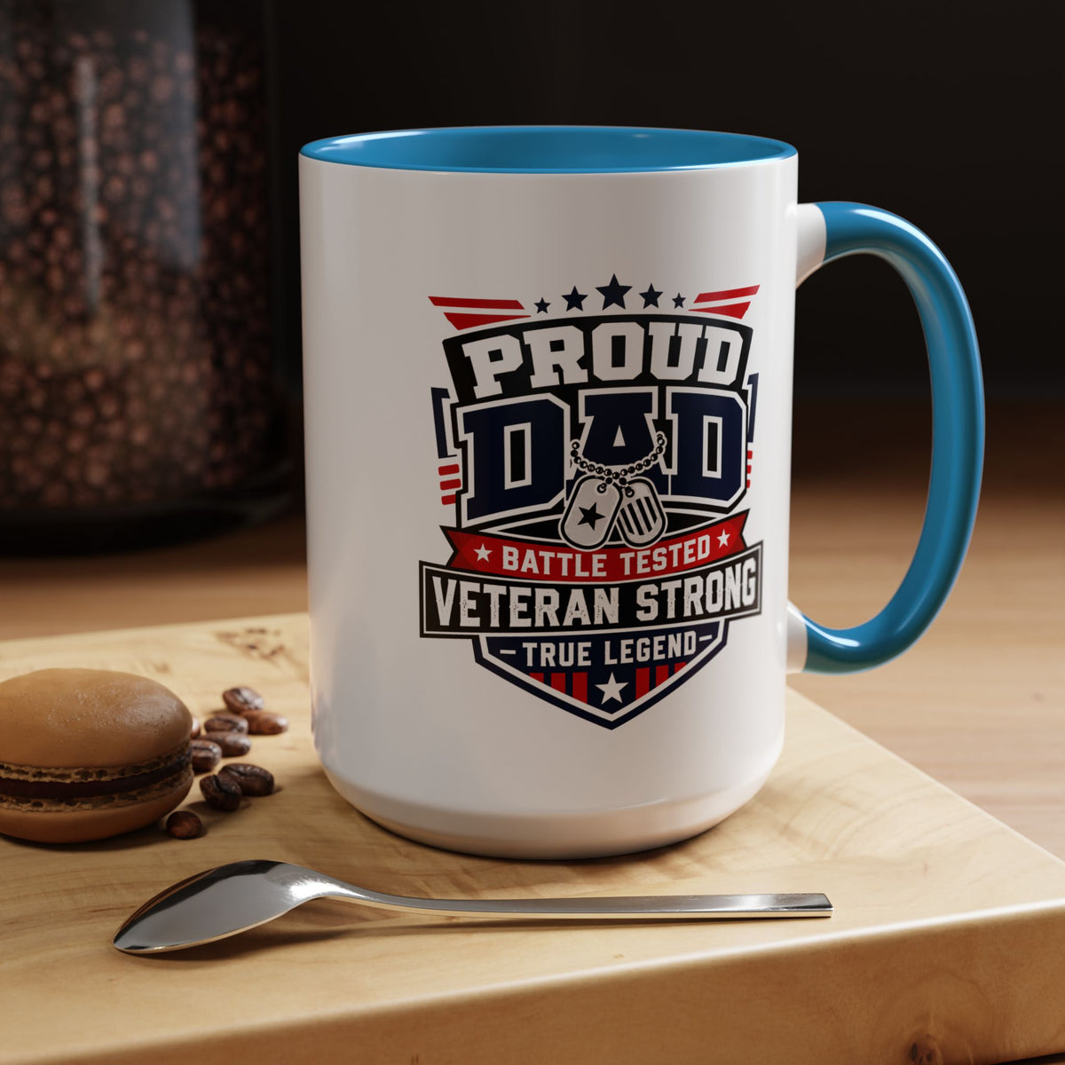 Proud Veteran Dad Coffee Mug, Battle Tested Veteran Strong Cup, Patriotic Military Gift for Father, Retired Soldier or True Legend