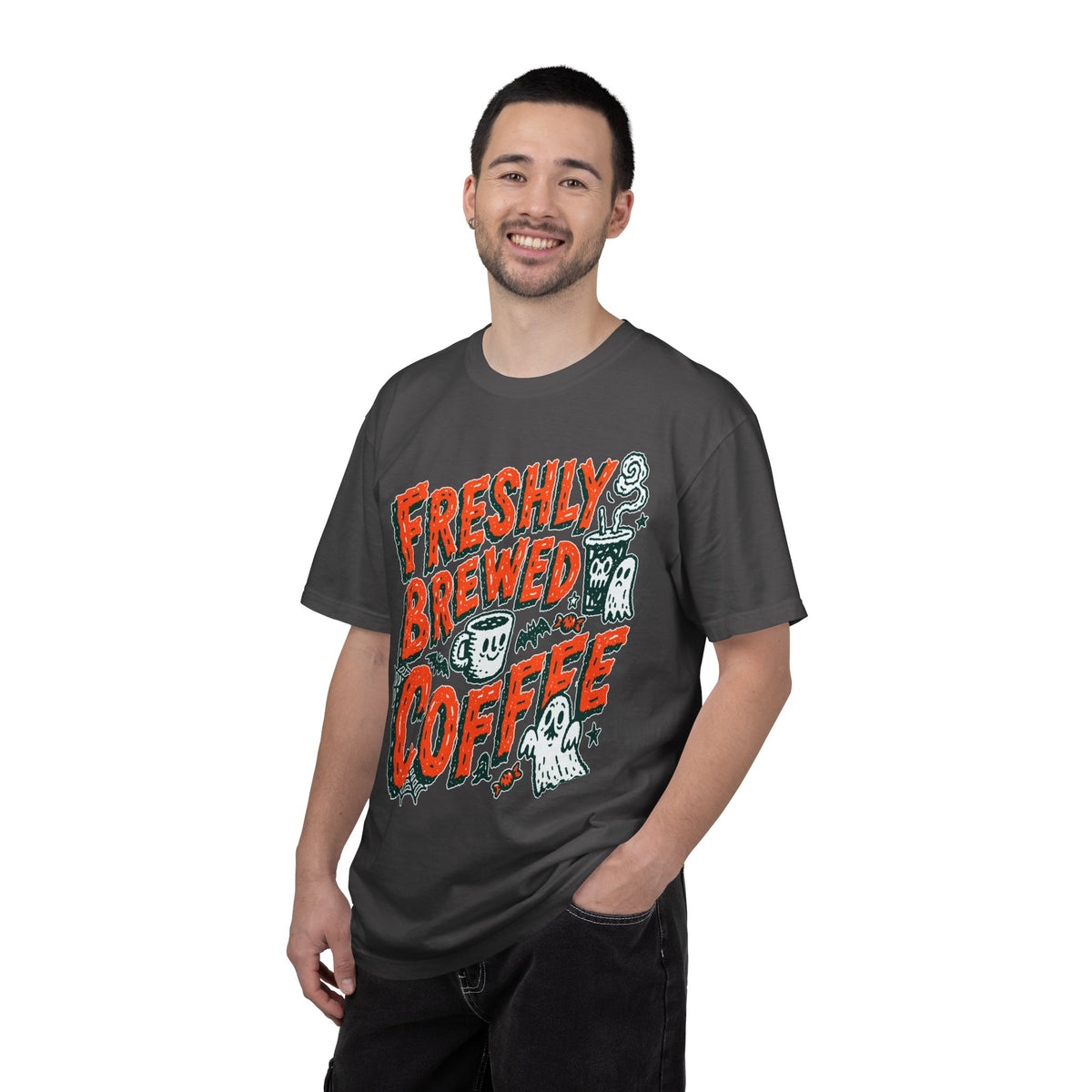 Coffee Lover Halloween Shirt, Freshly Brewed Coffee Ghost T-Shirt, Cute Spooky Season Gift for Barista and Caffeine Fan, Gift for Her