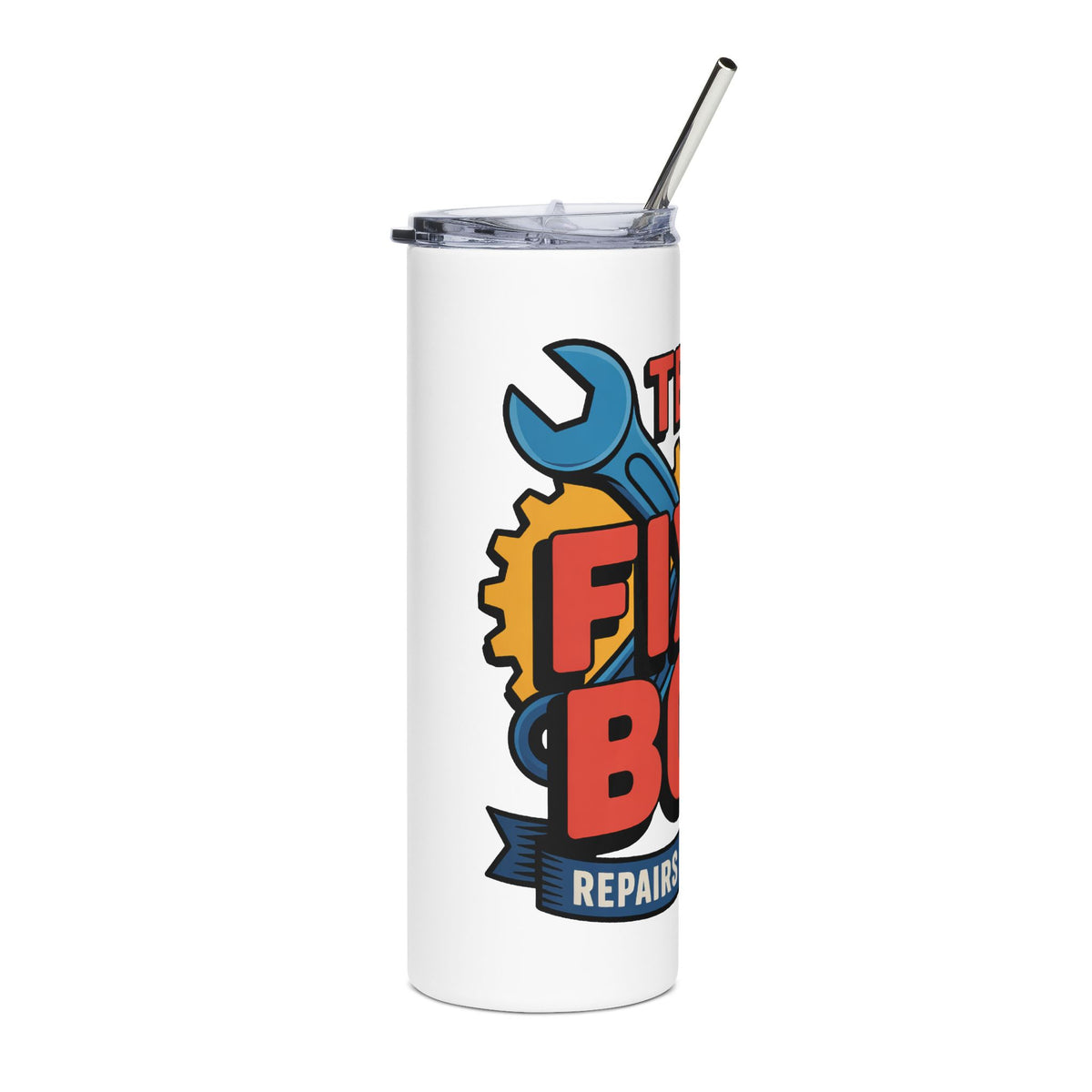 Mechanic Skinny Tumbler, Team Fix It Boiz Wrench and Gear Design, Workshop Drinkware Gift for a Handyman, Dad or Repair Crew Team Member