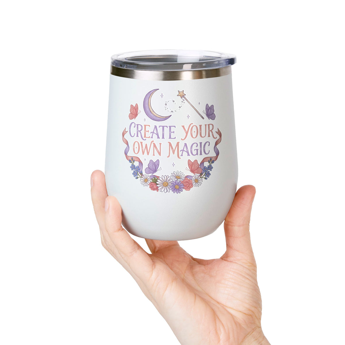 Magical Wine Tumbler, Create Your Own Magic Cup, Floral Fantasy Drinkware, Witchy Gift for Her, Birthday Gift for Magic Lover