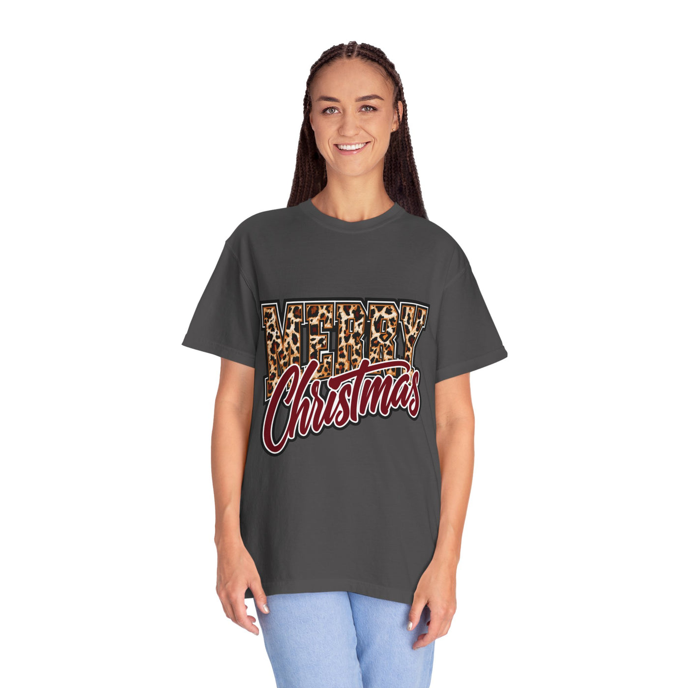 Merry Christmas Leopard Print Shirt, Trendy Holiday T-Shirt, Cheetah Lettering Xmas Tee, Festive Gift for Women, Mom, Teacher or Friend