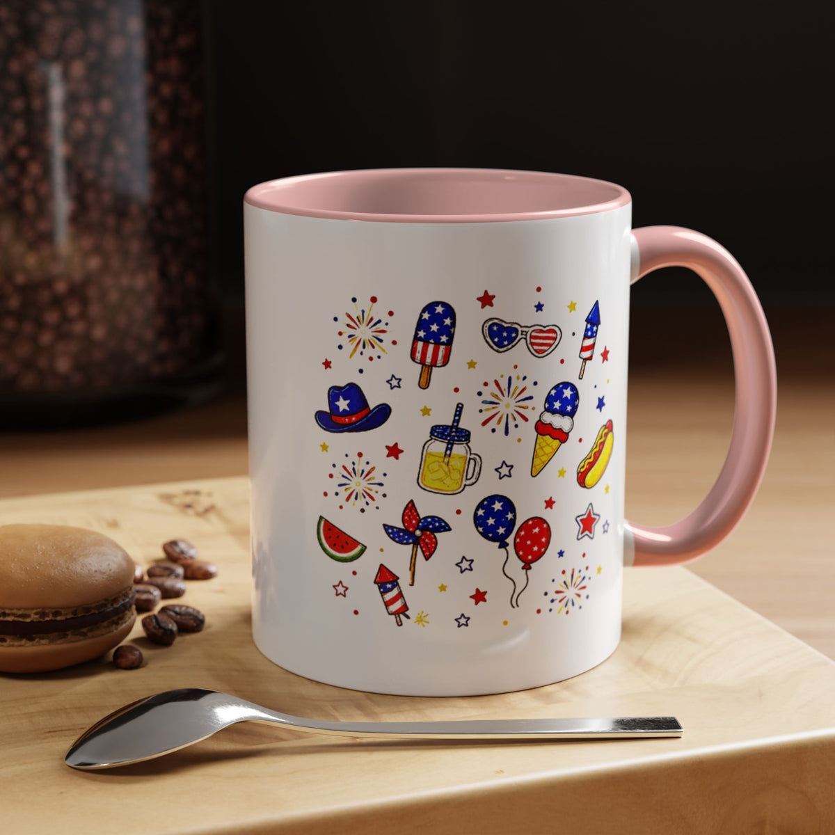 Patriotic Summer Celebration Mug, Fourth of July Coffee Mug, Americana Fireworks Cup, Red White Blue Holiday Gift