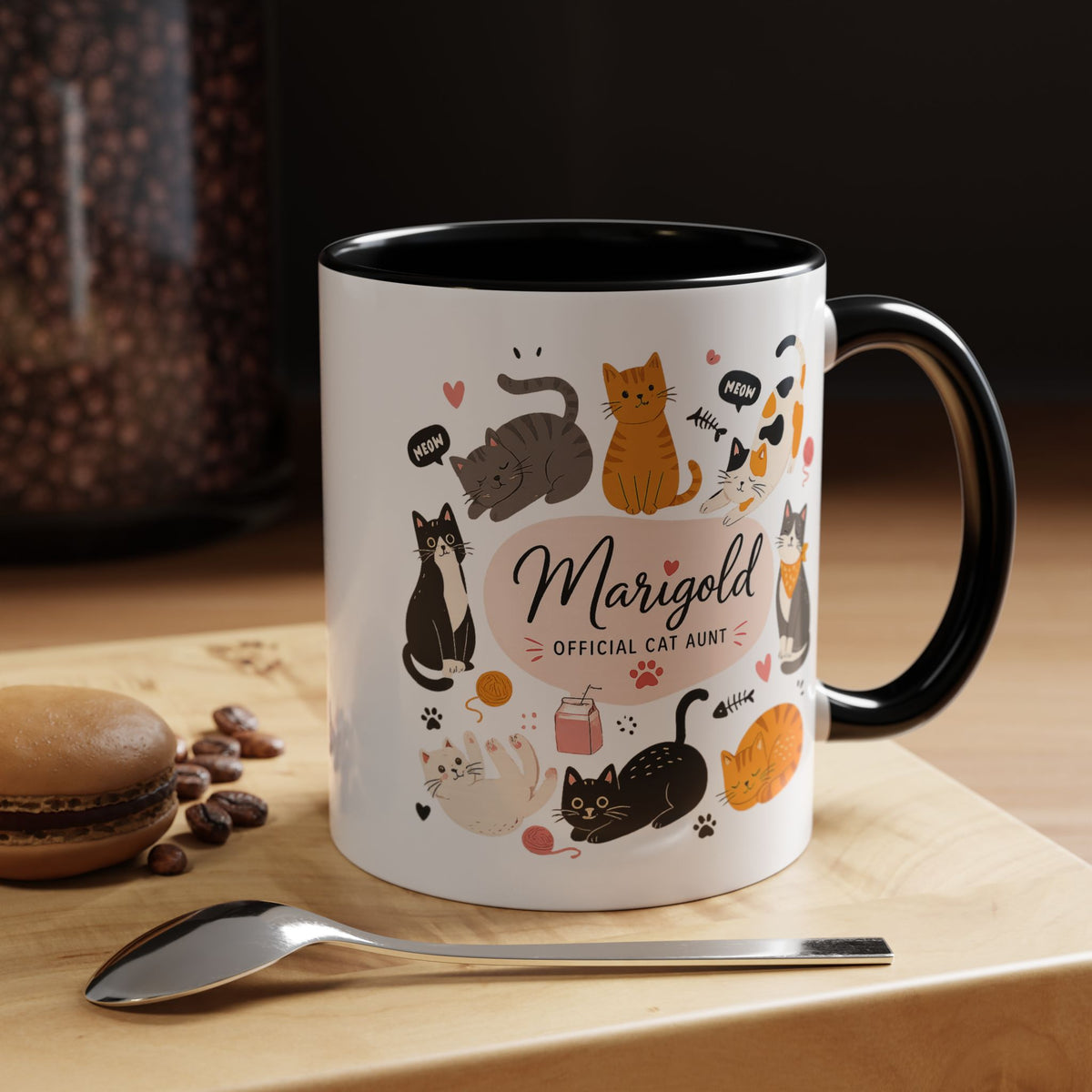 Personalized Cat Aunt Coffee Mug, Custom Cat Mom Style Mug with Name, Official Cat Aunt Gift, Cat Lover Coffee Cup, Pet Owner Mug