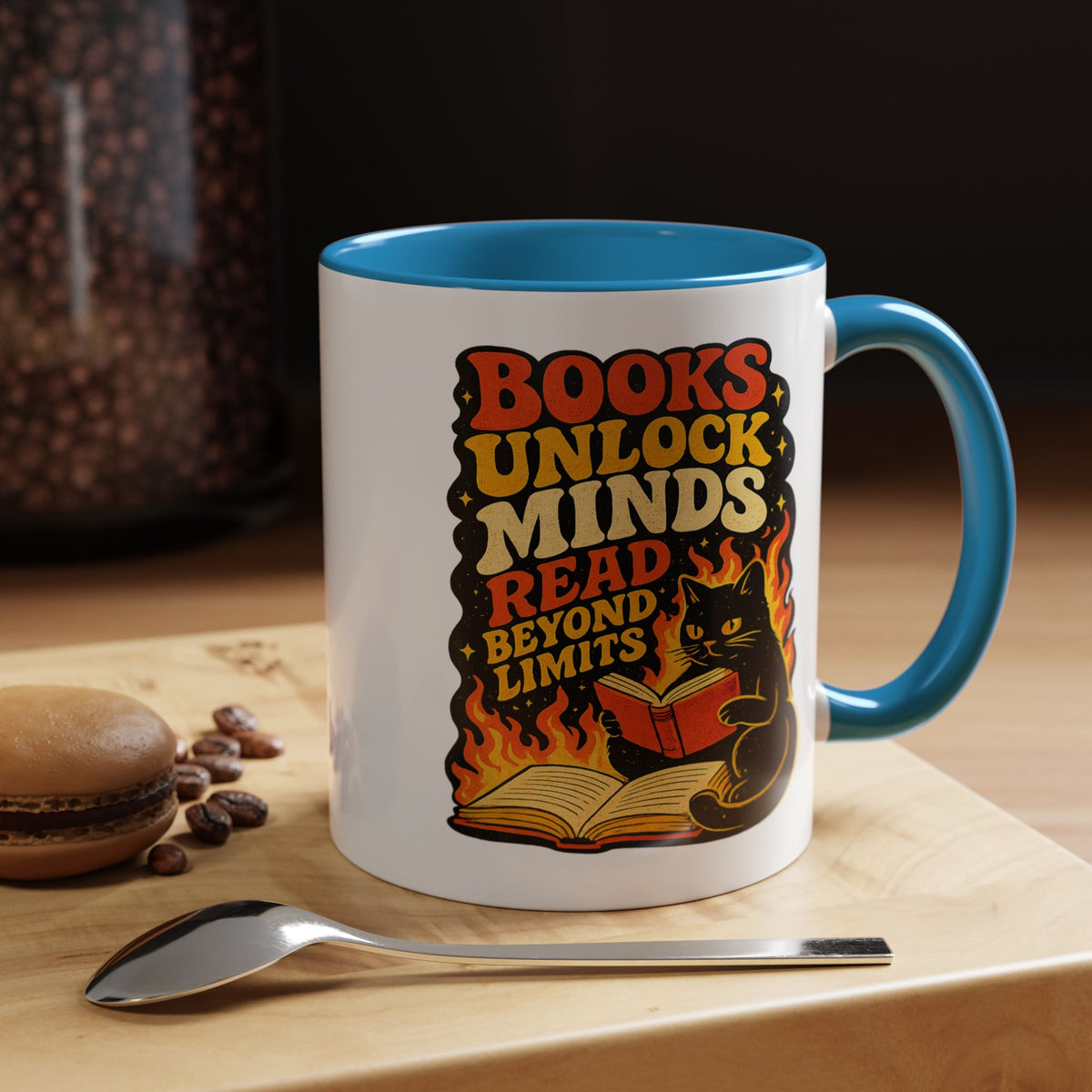 Book Lover Cat Coffee Mug, Reading Cat Mug for Bookworms, Literary Gift for Readers, Librarian Teacher Cup, Books Unlock Minds