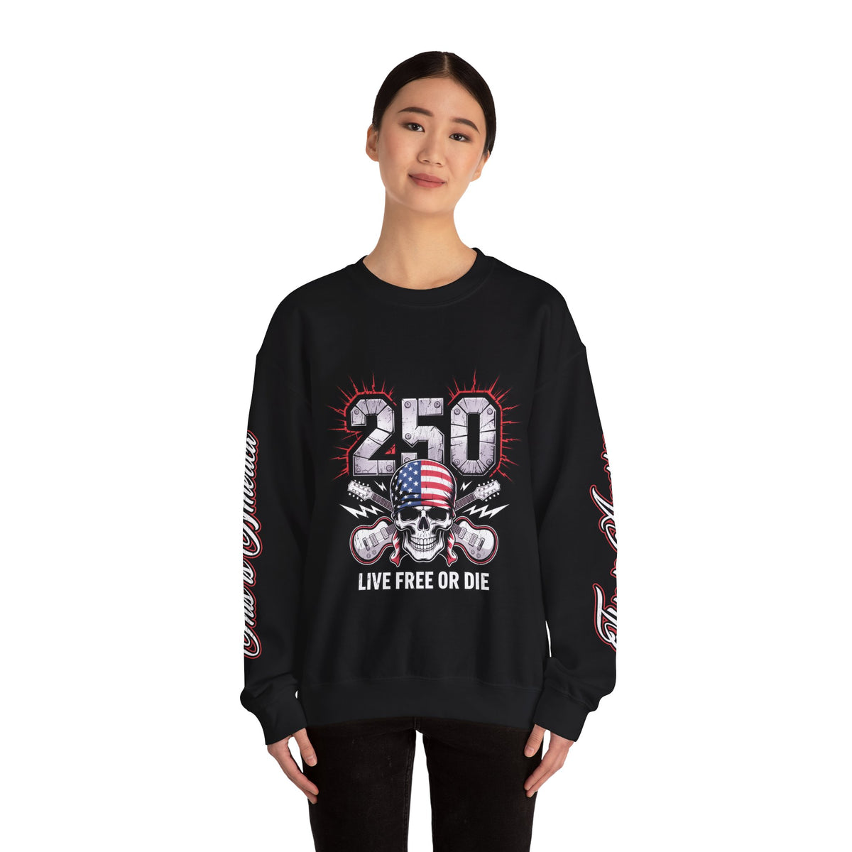 250 Live Free or Die Sweatshirt, Patriotic Skull Crewneck, American Flag Pullover, USA 250th Anniversary Gift, Fourth of July Top