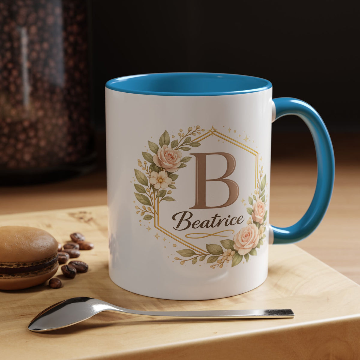 Personalized Floral Monogram Mug, Custom Name Coffee Mug with Elegant Initial Letter, Botanical Gift for Women, Bridesmaid Birthday Cup