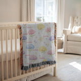 Personalized Hydrangea Floral Woven Blanket Custom Name Baby Blanket Girl Nursery Decor Botanical Throw Baby Shower Gift