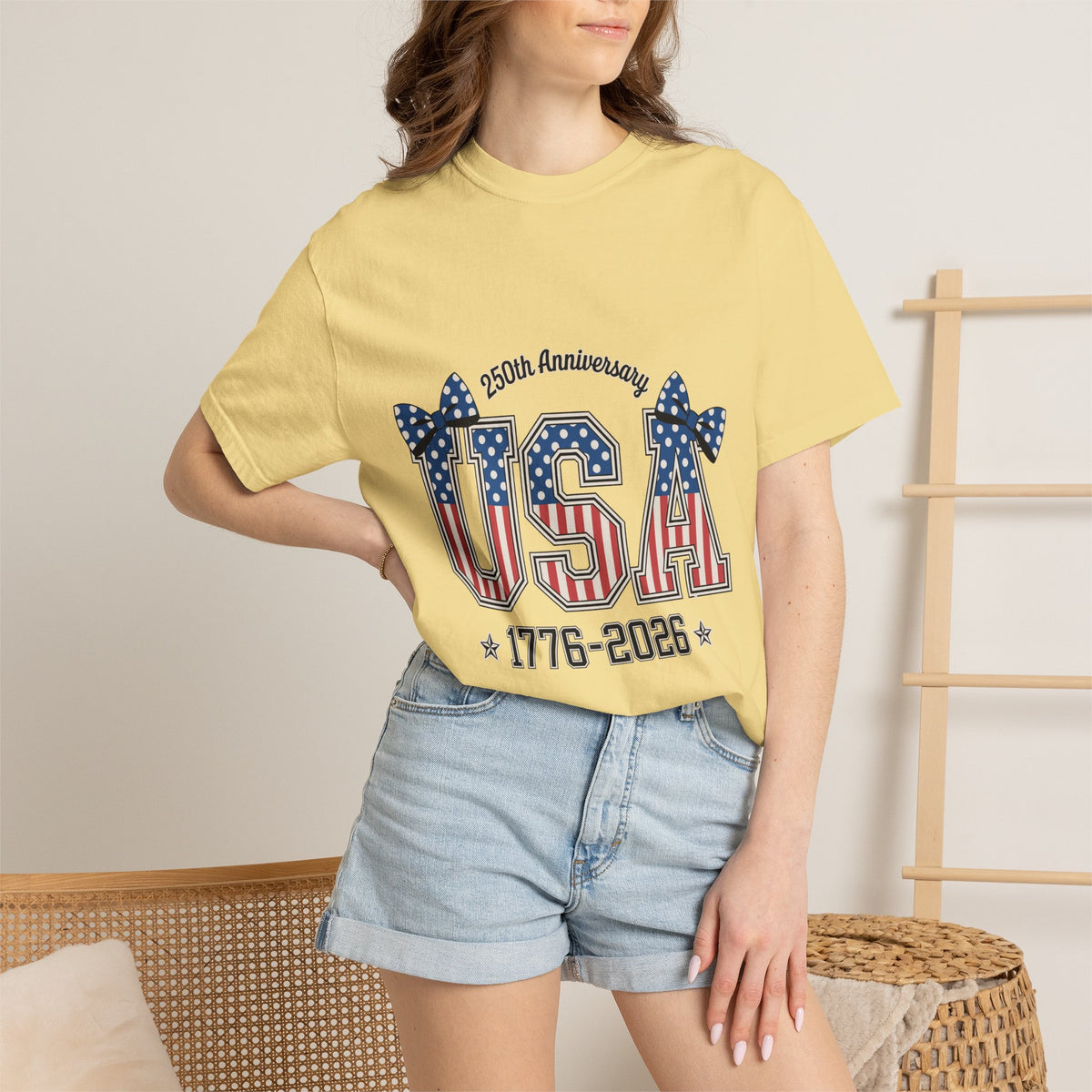 USA 250th Anniversary Comfort Colors Shirt, Patriotic Coquette Bow Tee, America 1776 2026 Graphic Shirt, Fourth of July Gift
