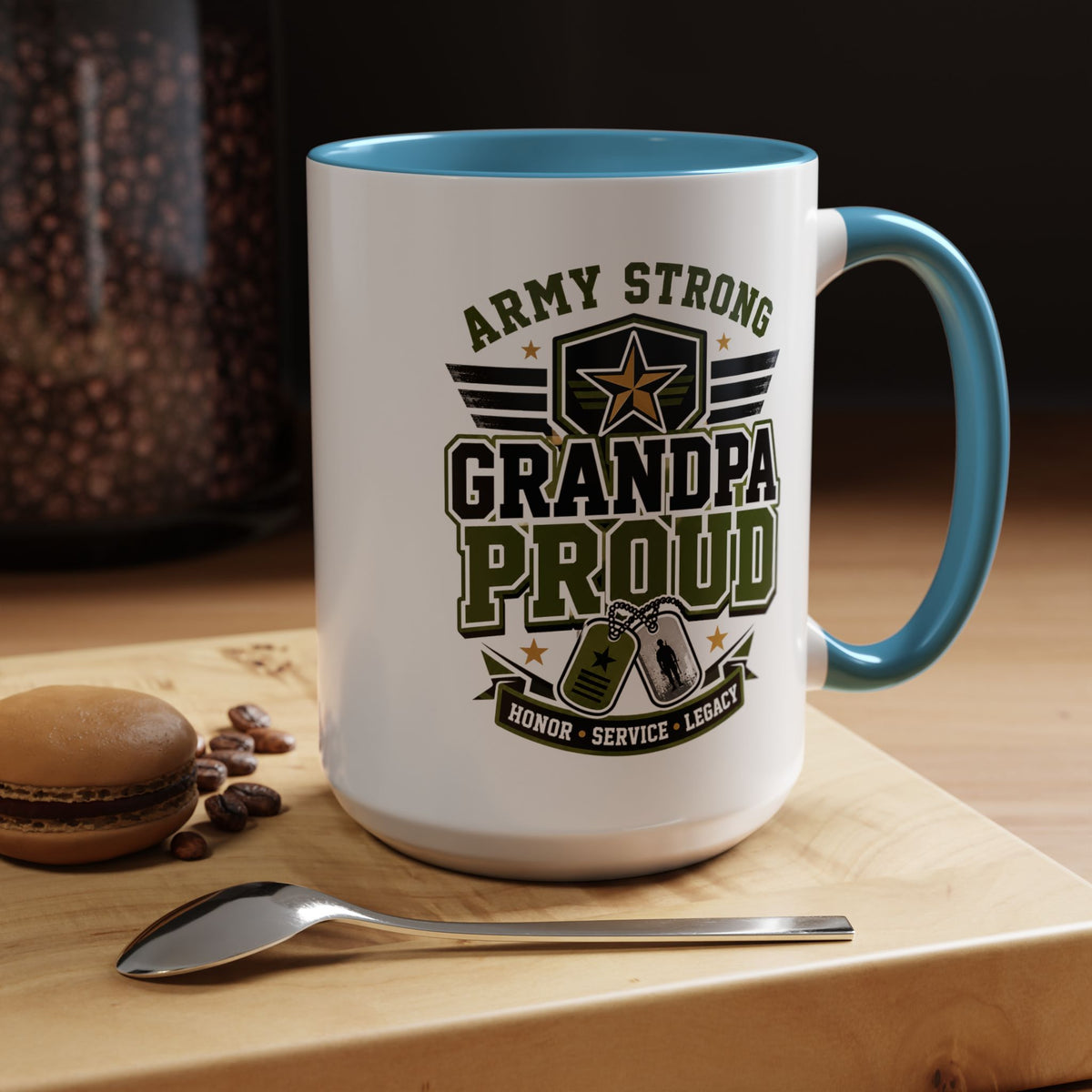 Army Strong Grandpa Mug, Grandpa Proud Military Coffee Cup, Veteran Grandfather Gift, Service Legacy Present for Birthday or Father's Day